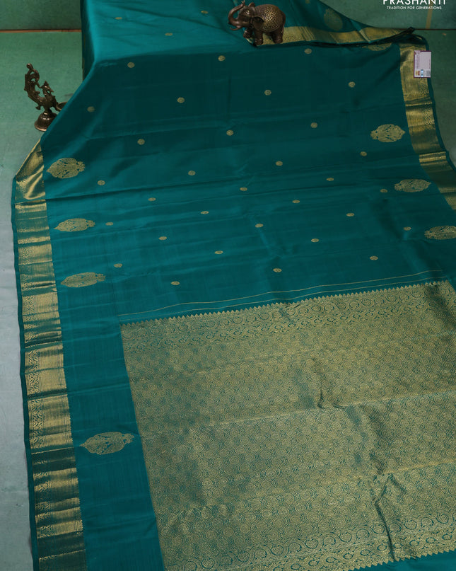 Pure kanchipuram silk saree teal green with zari woven buttas and zari woven border