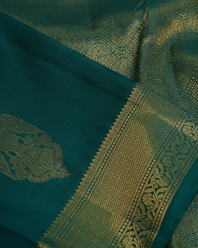 Pure kanchipuram silk saree teal green with zari woven buttas and zari woven border