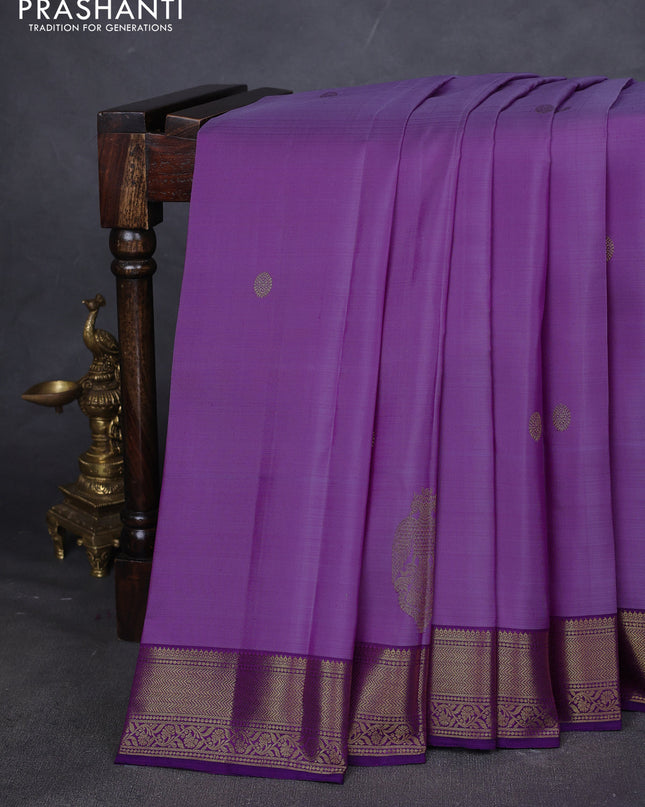 Pure kanchipuram silk saree lavender and purple with zari woven buttas and zari woven border