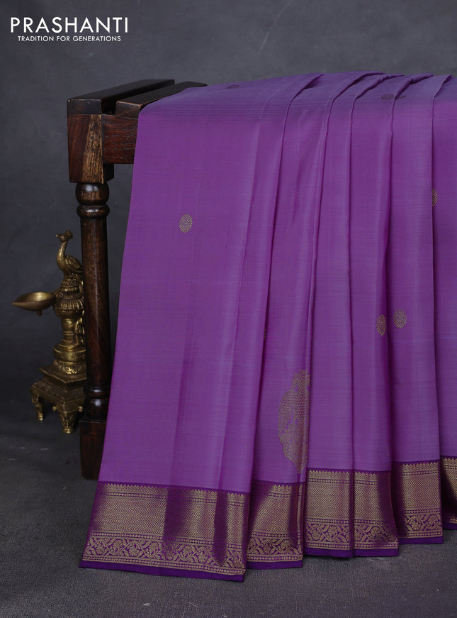Pure kanchipuram silk saree lavender and purple with zari woven buttas and zari woven border