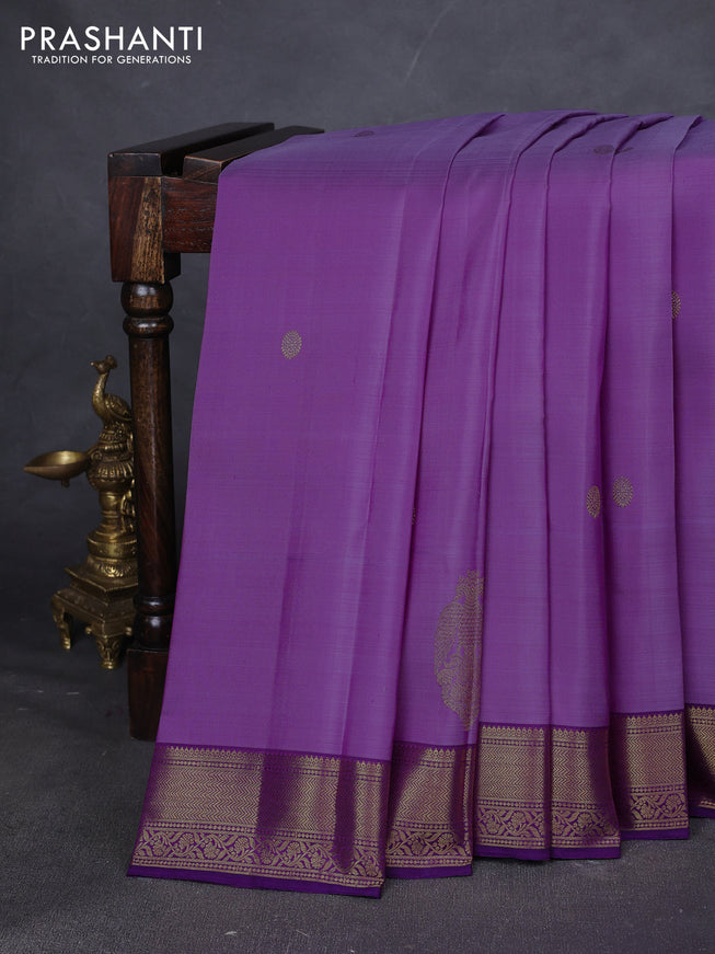 Pure kanchipuram silk saree lavender and purple with zari woven buttas and zari woven border