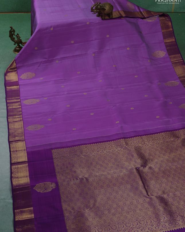Pure kanchipuram silk saree lavender and purple with zari woven buttas and zari woven border