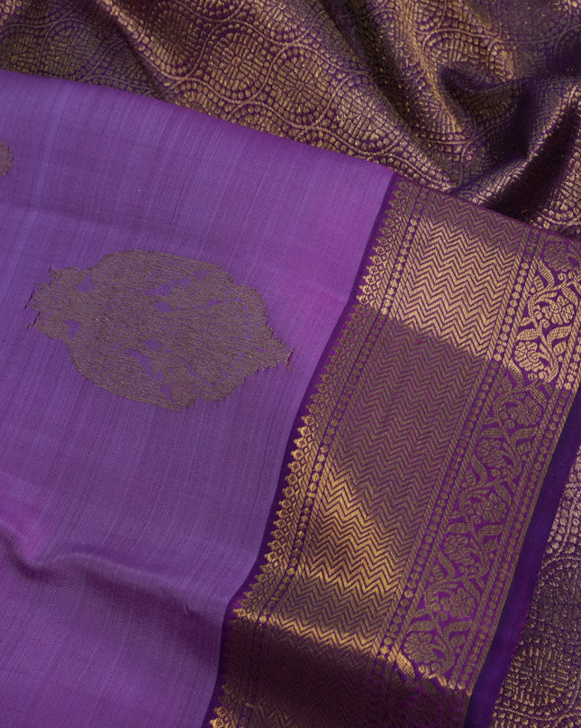 Pure kanchipuram silk saree lavender and purple with zari woven buttas and zari woven border