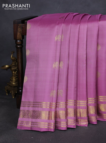 Pure kanchipuram silk saree mauve pink with zari woven buttas and zari woven border