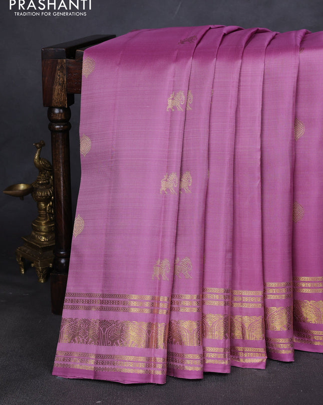 Pure kanchipuram silk saree mauve pink with zari woven buttas and zari woven border