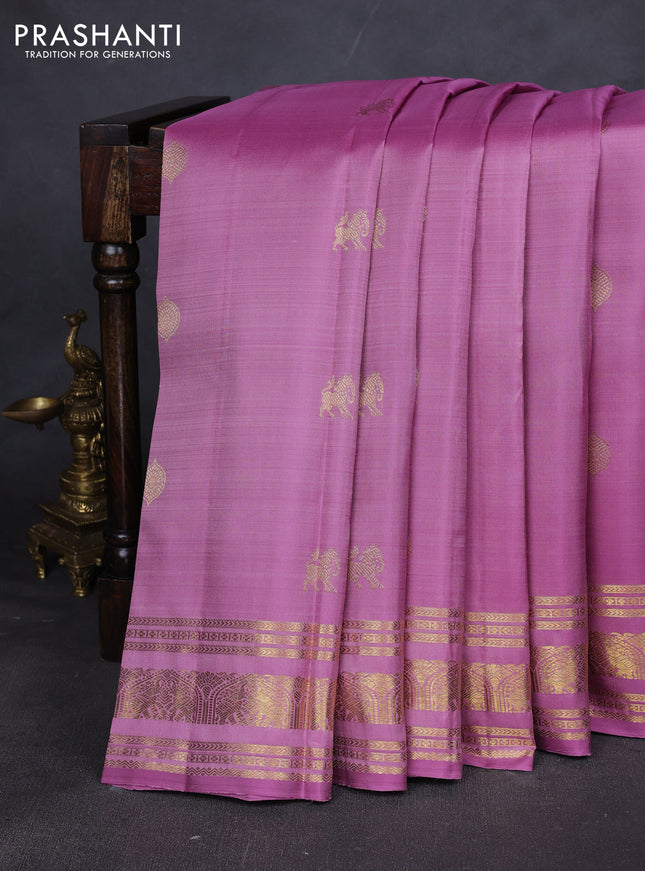 Pure kanchipuram silk saree mauve pink with zari woven buttas and zari woven border