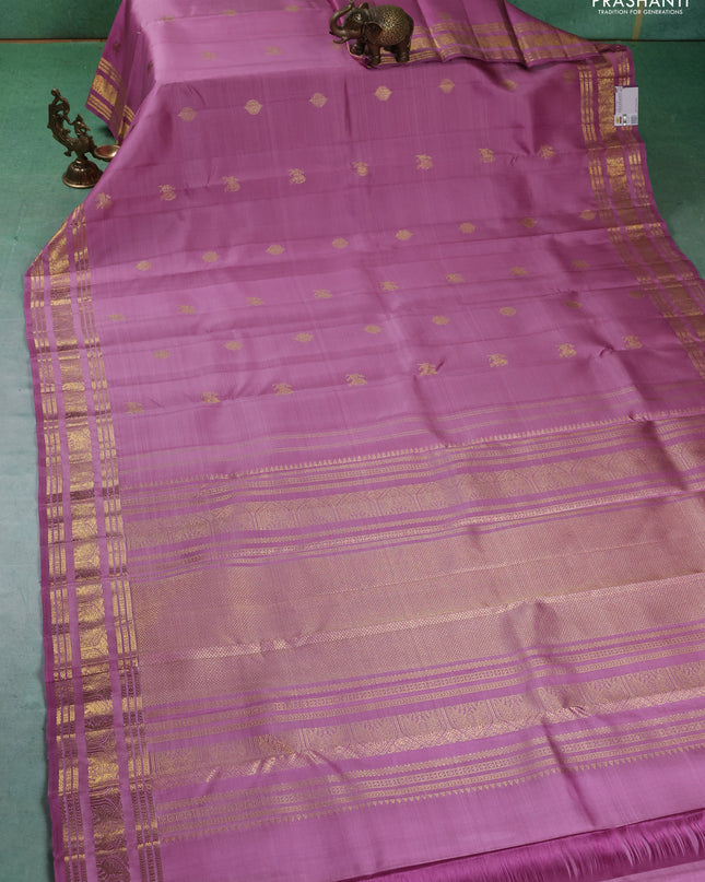 Pure kanchipuram silk saree mauve pink with zari woven buttas and zari woven border