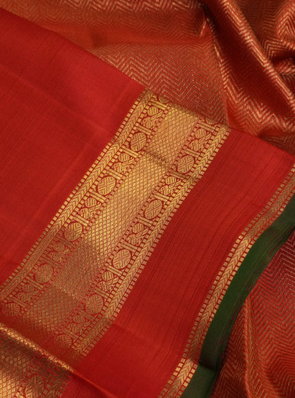 Pure kanchipuram silk saree rustic orange and green with zari woven buttas and rettapet zari woven border