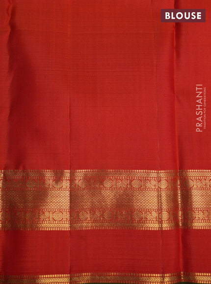 Pure kanchipuram silk saree rustic orange and green with zari woven buttas and rettapet zari woven border