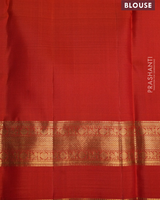 Pure kanchipuram silk saree rustic orange and green with zari woven buttas and rettapet zari woven border
