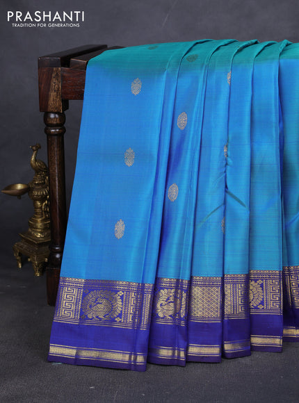 Pure kanchipuram silk saree teal blue with zari woven buttas and zari woven border