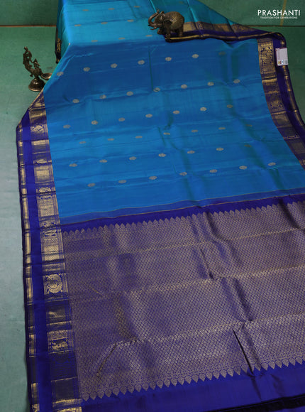 Pure kanchipuram silk saree teal blue with zari woven buttas and zari woven border