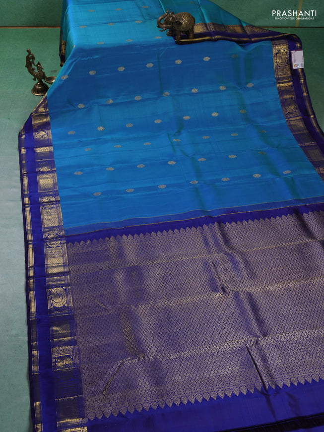 Pure kanchipuram silk saree teal blue with zari woven buttas and zari woven border
