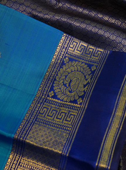 Pure kanchipuram silk saree teal blue with zari woven buttas and zari woven border