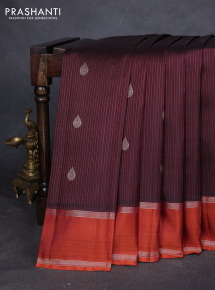 Pure kanchipuram silk saree deep maroon with allover zari weaves & buttas and rettapet zari woven border