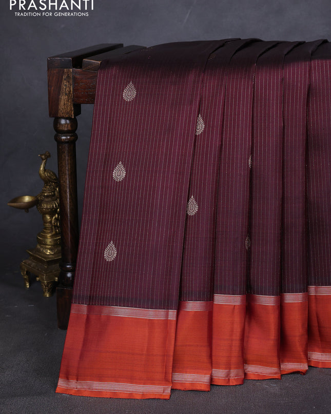 Pure kanchipuram silk saree deep maroon with allover zari weaves & buttas and rettapet zari woven border