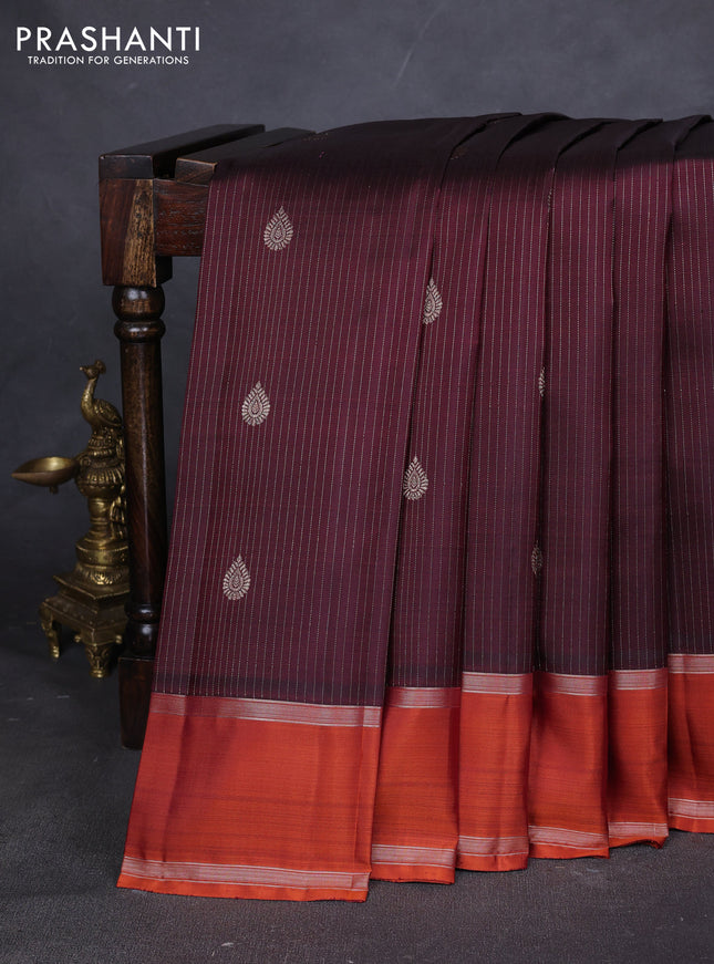 Pure kanchipuram silk saree deep maroon with allover zari weaves & buttas and rettapet zari woven border