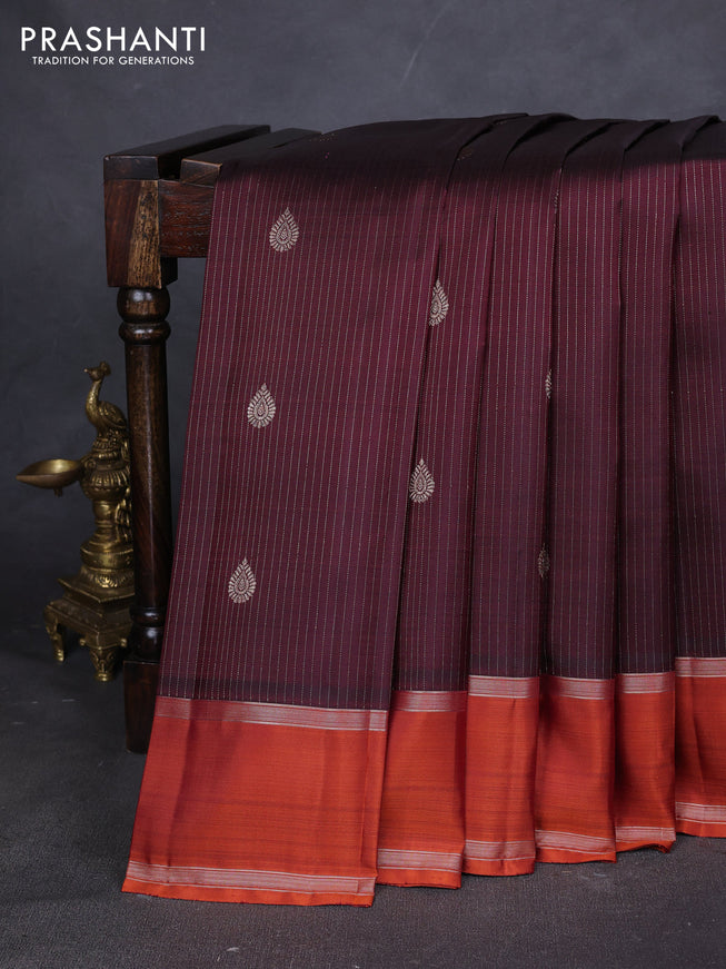 Pure kanchipuram silk saree deep maroon with allover zari weaves & buttas and rettapet zari woven border