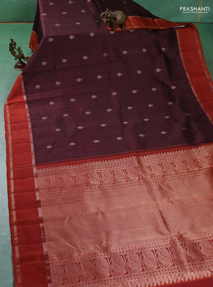 Pure kanchipuram silk saree deep maroon with allover zari weaves & buttas and rettapet zari woven border
