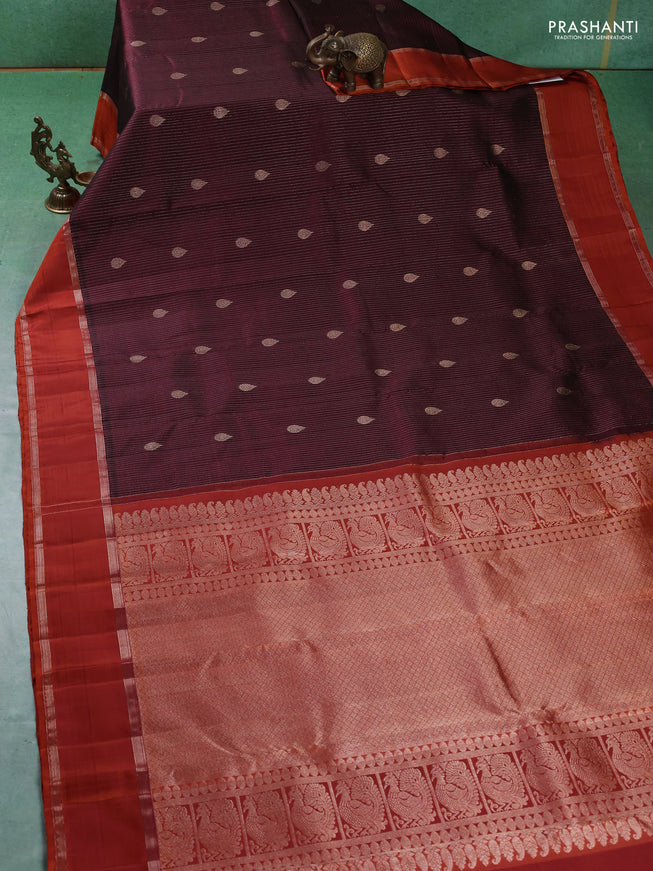 Pure kanchipuram silk saree deep maroon with allover zari weaves & buttas and rettapet zari woven border