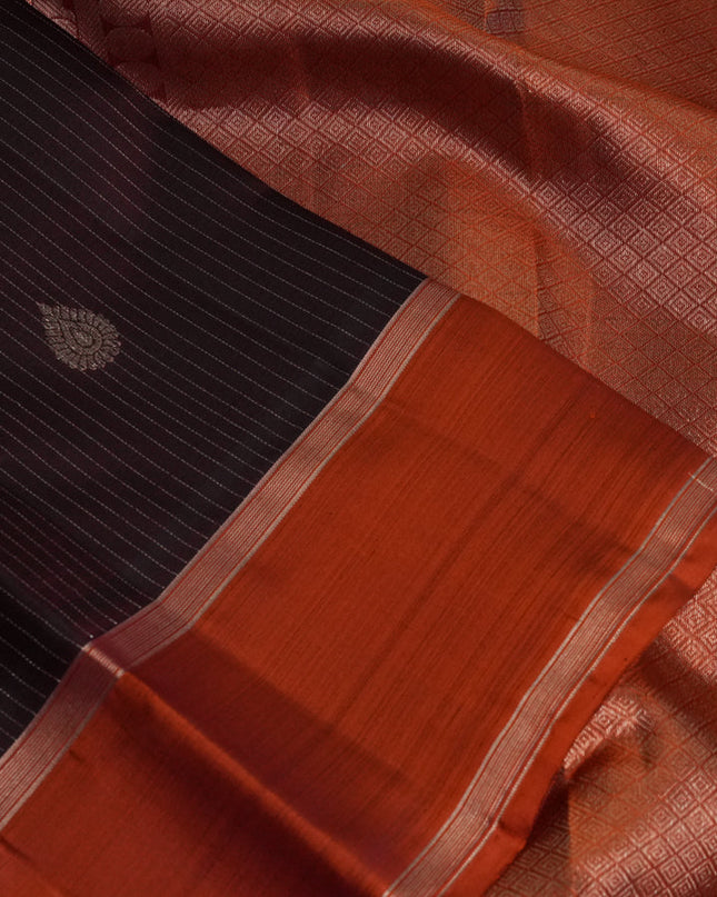 Pure kanchipuram silk saree deep maroon with allover zari weaves & buttas and rettapet zari woven border