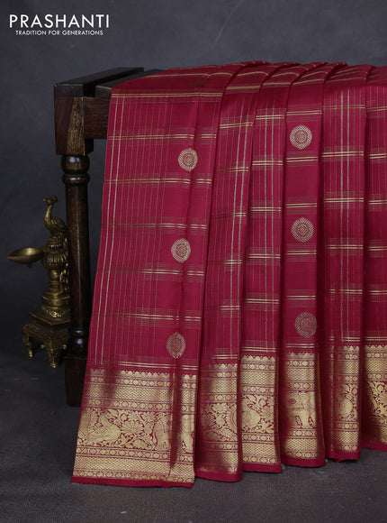 Pure kanchipuram silk saree maroon with allover zari checks & buttas and zari woven border