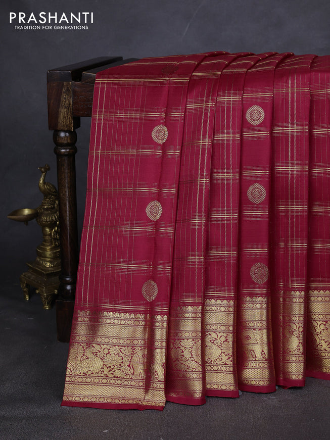 Pure kanchipuram silk saree maroon with allover zari checks & buttas and zari woven border