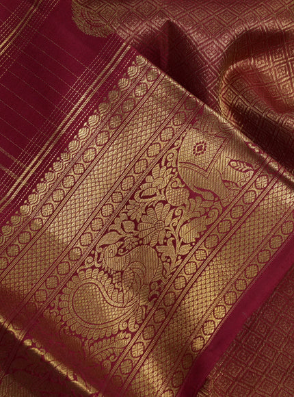 Pure kanchipuram silk saree maroon with allover zari checks & buttas and zari woven border