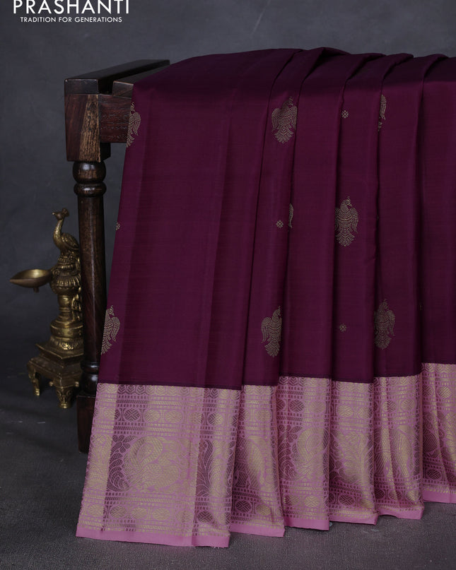 Pure kanchipuram silk saree dark magenta pink and light pink with zari woven buttas and zari woven border