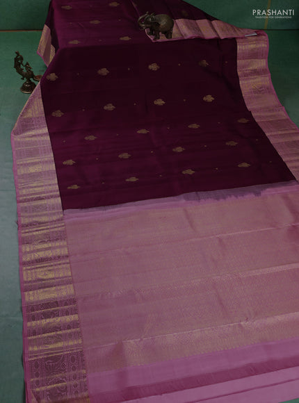 Pure kanchipuram silk saree dark magenta pink and light pink with zari woven buttas and zari woven border