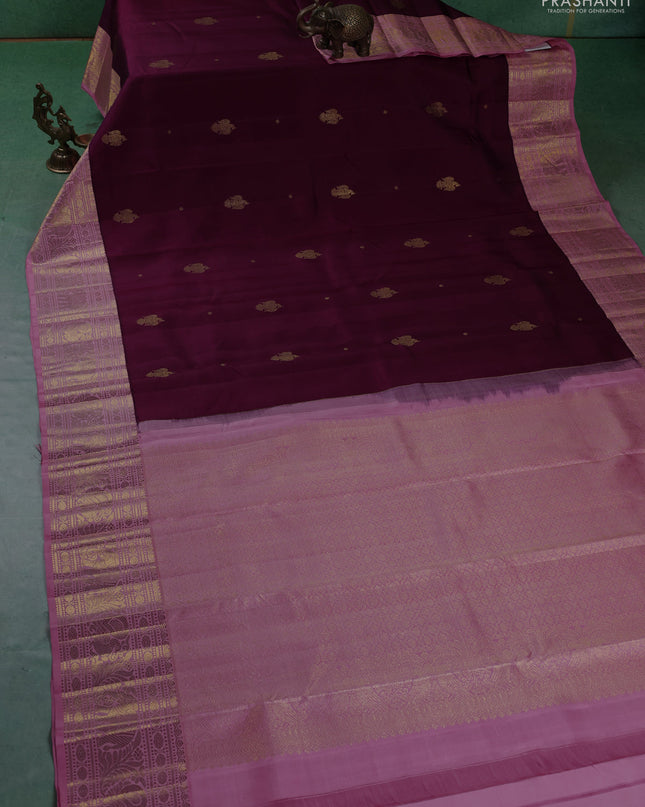 Pure kanchipuram silk saree dark magenta pink and light pink with zari woven buttas and zari woven border