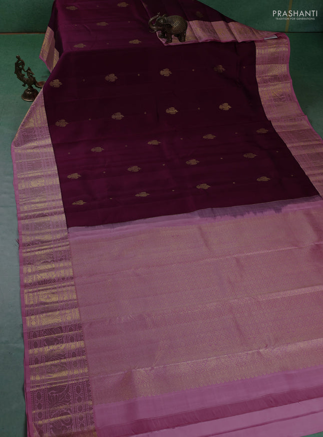 Pure kanchipuram silk saree dark magenta pink and light pink with zari woven buttas and zari woven border