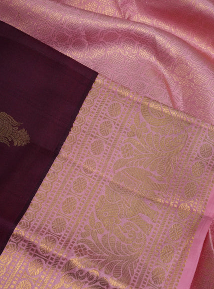 Pure kanchipuram silk saree dark magenta pink and light pink with zari woven buttas and zari woven border