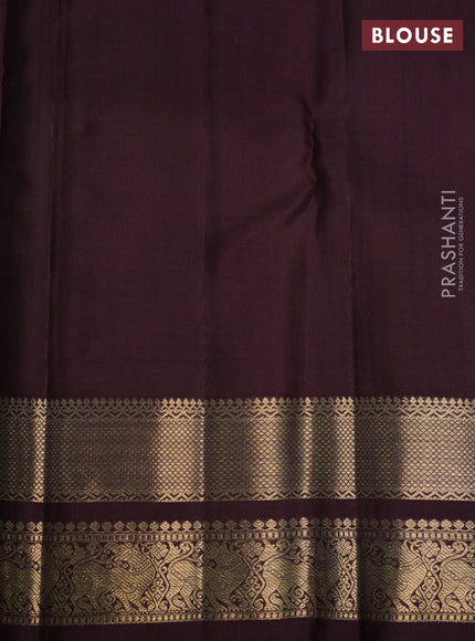 Pure kanchipuram silk saree teal blue and coffee brown with zari woven buttas and zari woven border