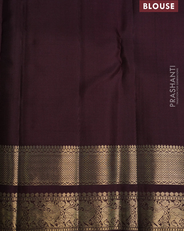 Pure kanchipuram silk saree teal blue and coffee brown with zari woven buttas and zari woven border