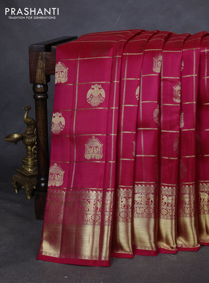 Pure kanchipuram silk saree dual shade of pink with allover zari checks & buttas and zari woven korvai border