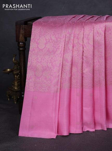 Pure kanchipuram silk saree light pink with allover zari woven brocade weaves and zari woven butta border
