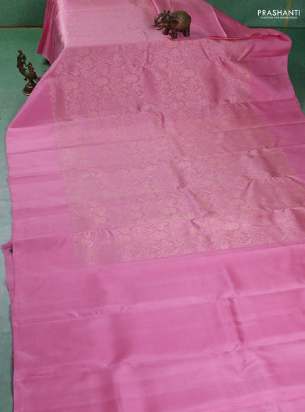 Pure kanchipuram silk saree light pink with allover zari woven brocade weaves and zari woven butta border