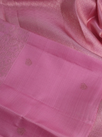 Pure kanchipuram silk saree light pink with allover zari woven brocade weaves and zari woven butta border