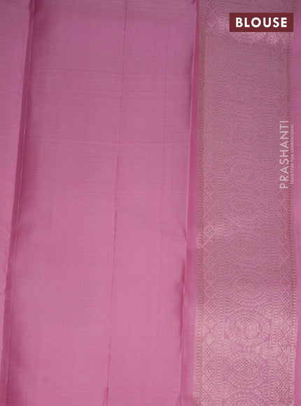 Pure kanchipuram silk saree light pink with allover zari woven brocade weaves and zari woven butta border