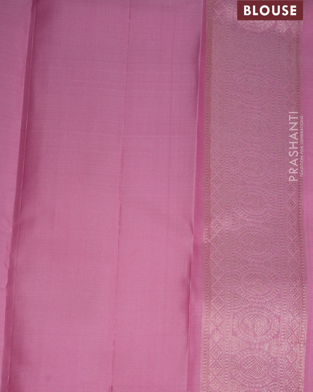 Pure kanchipuram silk saree light pink with allover zari woven brocade weaves and zari woven butta border