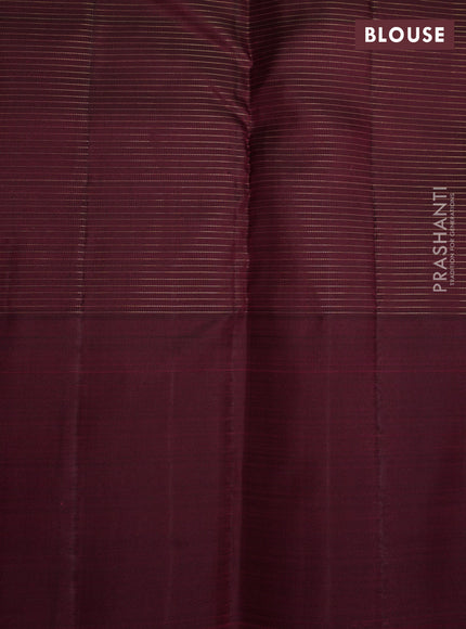 Pure kanchipuram silk saree maroon with allover small zari checked pattern and zari woven butta border