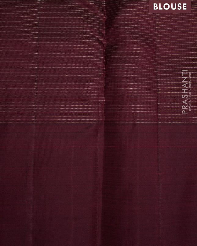 Pure kanchipuram silk saree maroon with allover small zari checked pattern and zari woven butta border