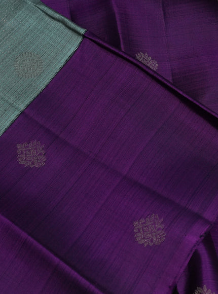 Pure kanchipuram silk saree pastel blue and purple with allover zari checks & buttas and zari woven butta border