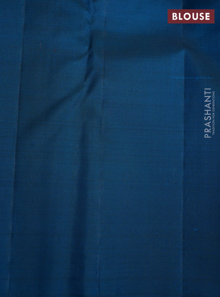 Pure kanchipuram silk saree peacock blue with allover zari checks and zari woven border