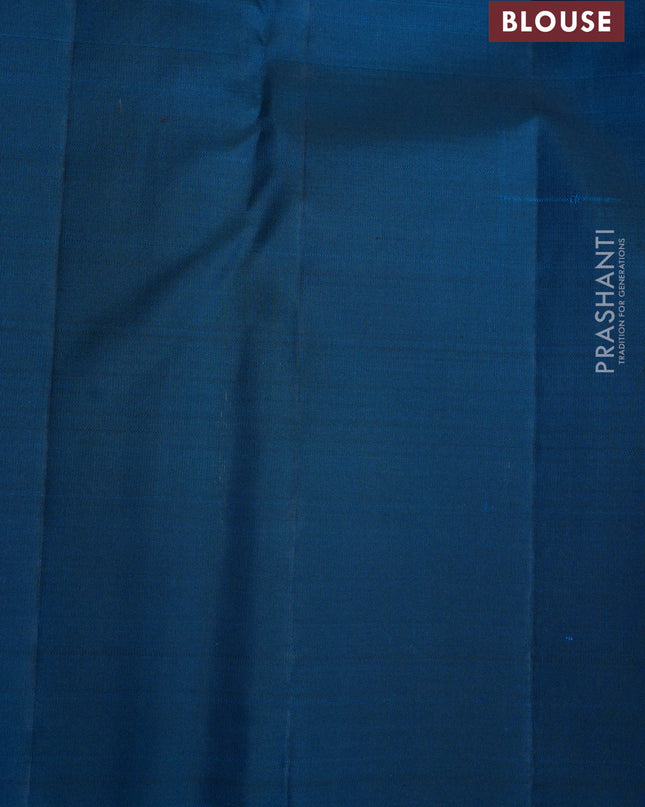 Pure kanchipuram silk saree peacock blue with allover zari checks and zari woven border