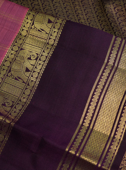 Pure kanchipuram silk saree light pink and deep wine with allover zari checks and rettapet zari woven border
