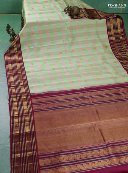 Pure kanchipuram silk saree multi colour and maroon with paalum pazham checks & buttas and woven borrder