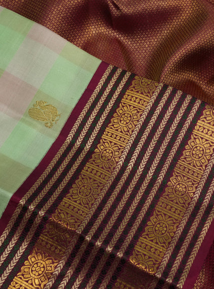 Pure kanchipuram silk saree multi colour and maroon with paalum pazham checks & buttas and woven borrder