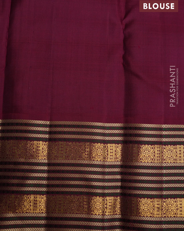 Pure kanchipuram silk saree multi colour and maroon with paalum pazham checks & buttas and woven borrder